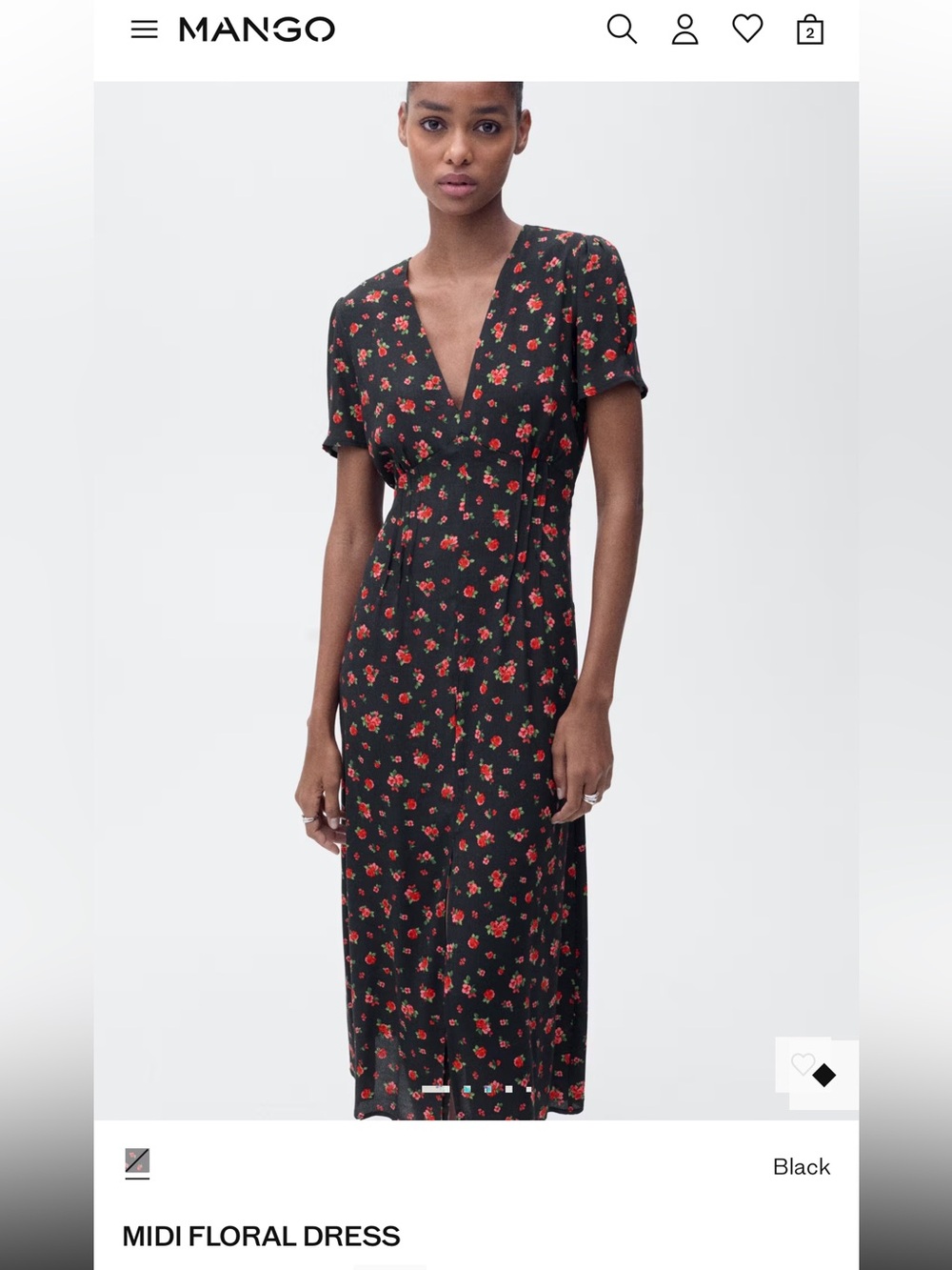 ❤️ISO❤️.  Mango Black Midi Dress with Red Floral Print